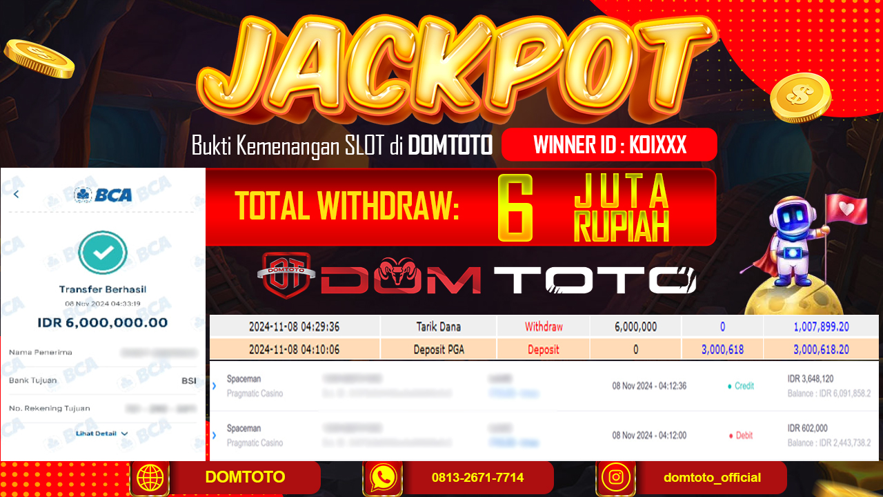 JACKPOT SLOT SPACEMAN 08 NOVEMBER 2024